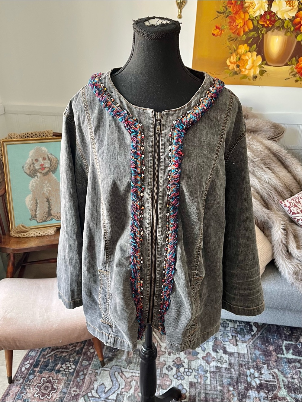 Women’s Vintage Ruby Rd. Washed Black Jean Denim Jacket Size 2X